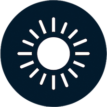 dark blue circle with white sun icon