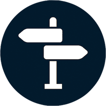 dark blue circle with white street sign icon